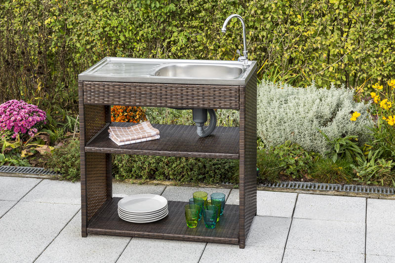 MX Gartenspüle Rattan Spültisch 90 x 46 x 91 cm, braun eBay