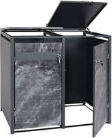 HW Mülltonnenbox HWC-J82 Mülltonnenverkleidung 2 er Metall anthrazit - Marmor-Optik dunkel erweiterbar