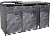 HW Mülltonnenbox HWC-J82 Mülltonnenverkleidung 3 er Metall anthrazit - Marmor-Optik dunkel erweiterbar