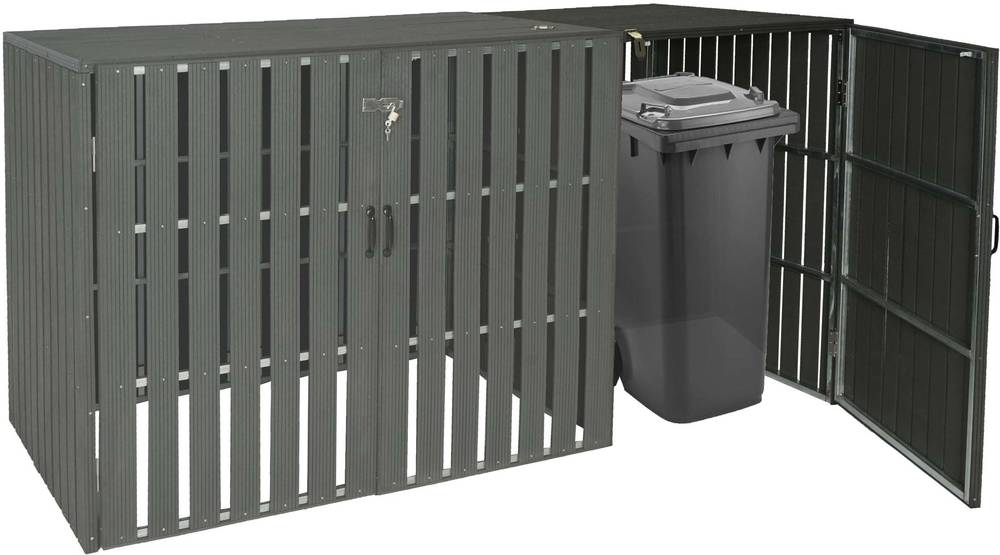HW Mülltonnenbox HWC-J28 ERWEITERUNG 1 er Metall WPC anthrazit - Holzoptik HW Mülltonnenbox HWC-J28 ERWEITERUNG 1 er Metall WPC anthrazit - Holzoptik