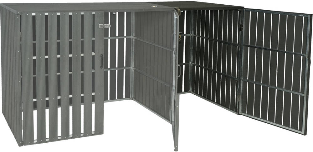 HW Mülltonnenbox HWC-J28 ERWEITERUNG 1 er Metall WPC anthrazit - Holzoptik HW Mülltonnenbox HWC-J28 ERWEITERUNG 1 er Metall WPC anthrazit - Holzoptik