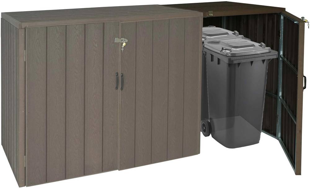 HW Mülltonnenbox HWC-J28 Erweiterung 1-2 er Premium Metall WPC braun - Holzoptik HW Mülltonnenbox HWC-J28 Erweiterung 1-2 er Premium Metall WPC braun - Holzoptik