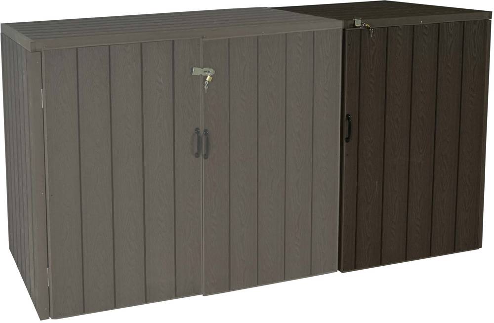 HW Mülltonnenbox HWC-J28 Erweiterung 1-2 er Premium Metall WPC braun - Holzoptik HW Mülltonnenbox HWC-J28 Erweiterung 1-2 er Premium Metall WPC braun - Holzoptik