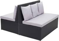 HW Gartensofa 2er-Set Poly-Rattan schwarz, Kissen hellgrau
