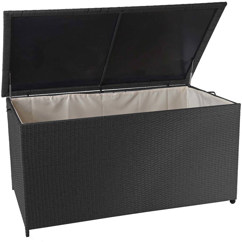 HW Auflagenbox HWC-D88 Kissenbox Gartentruhe Poly-Rattan Basic Schwarz 950l HW Auflagenbox HWC-D88 Kissenbox Gartentruhe Poly-Rattan Basic Schwarz 950l