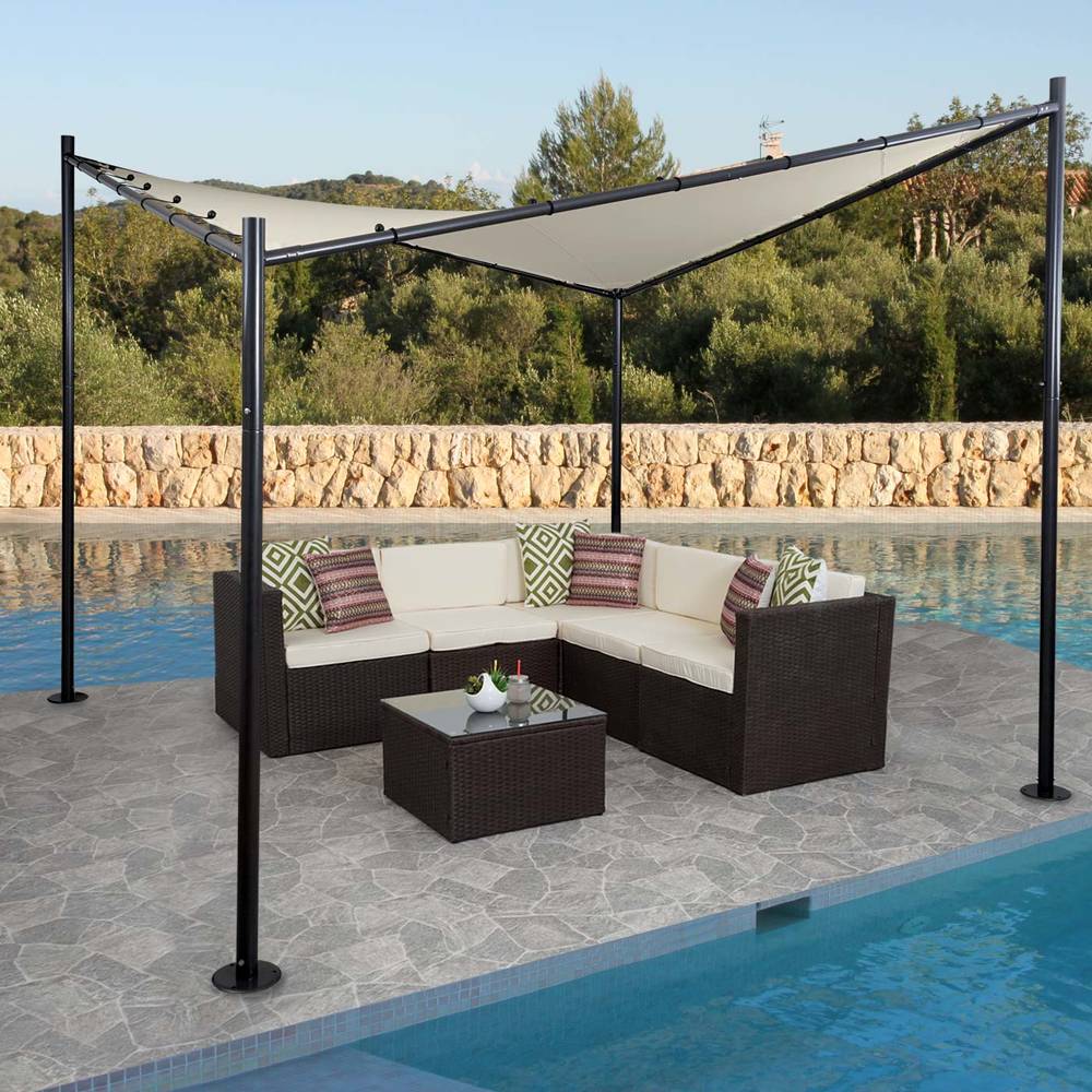 HW Pergola HWC-A41 stabiles 6cm Stahl-Gestell creme 4x4m HW Pergola HWC-A41 stabiles 6cm Stahl-Gestell creme 4x4m