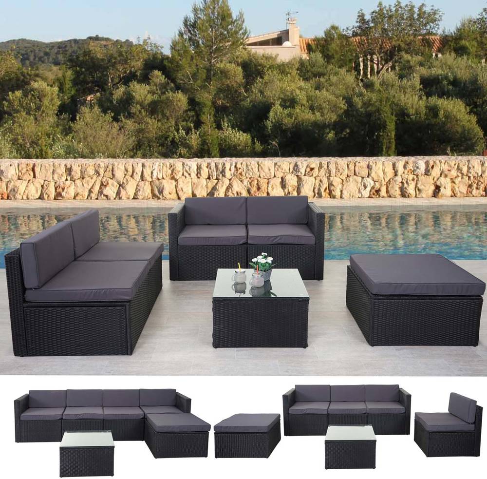 HW Gartenmöbel HWC-D24 Multi Loungegruppe Poly-Rattan Anthrazit/Dunkelgrau Tisch 60x60cm HW Gartenmöbel HWC-D24 Multi Loungegruppe Poly-Rattan Anthrazit/Dunkelgrau Tisch 60x60cm