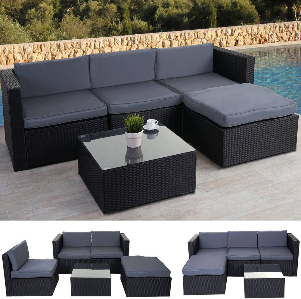 HW Gartenmöbel HWC-D28 Multi Loungegruppe Poly-Rattan Anthrazit/Grau Tisch 59x59cm HW Gartenmöbel HWC-D28 Multi Loungegruppe Poly-Rattan Anthrazit/Grau Tisch 59x59cm