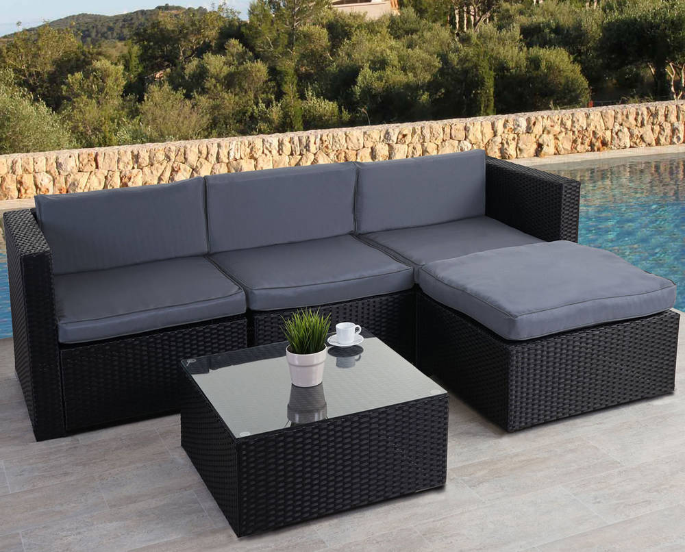HW Gartenmöbel HWC-D28 Multi Loungegruppe Poly-Rattan Anthrazit/Grau Tisch 59x59cm HW Gartenmöbel HWC-D28 Multi Loungegruppe Poly-Rattan Anthrazit/Grau Tisch 59x59cm