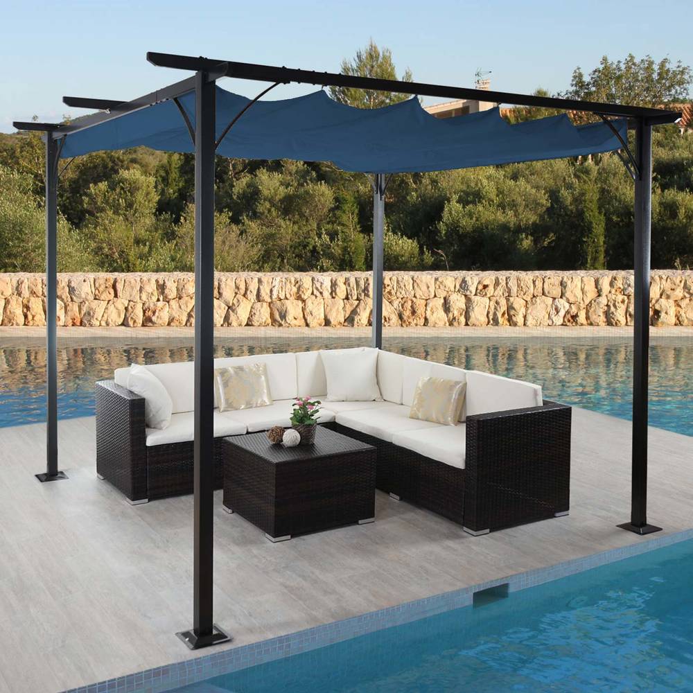 HW Pergola HWC-C42 stabiles 6cm-Gestell + Schiebedach blau 3x3m HW Pergola HWC-C42 stabiles 6cm-Gestell + Schiebedach blau 3x3m