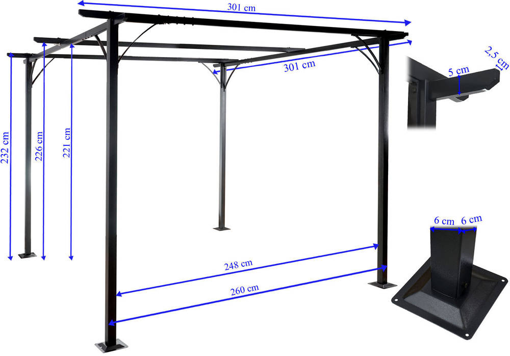 HW Pergola HWC-C42 stabiles 6cm-Gestell + Schiebedach blau 3x3m HW Pergola HWC-C42 stabiles 6cm-Gestell + Schiebedach blau 3x3m