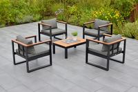 MX Gartenmöbel Mykonos Set 5 tlg. Loungegruppe Aluminiumgestell FSC® Akazienholz Tisch 90x60cm