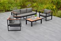 MX Gartenmöbel Mykonos Set 4 tlg. Loungegruppe Aluminiumgestell FSC® Akazienholz Tisch 90x60cm