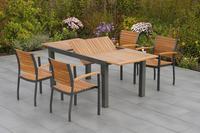 MX Gartenmöbel Santorin Set 5 tlg. Stapelsessel Aluminium Akazienholz Graphit/Natur Tisch 150/200x90cm