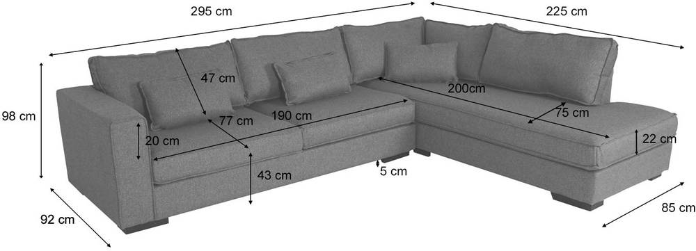 HW Eck-Sofa HWC-J58 Ottomane rechts Kunstleder grau HW Eck-Sofa HWC-J58 Ottomane rechts Kunstleder grau