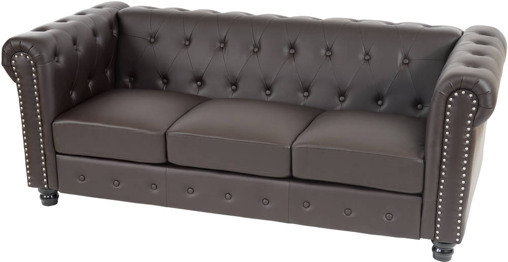 HW Luxus 3er Sofa Chesterfield Kunstleder runde Füße braun HW Luxus 3er Sofa Chesterfield Kunstleder runde Füße braun