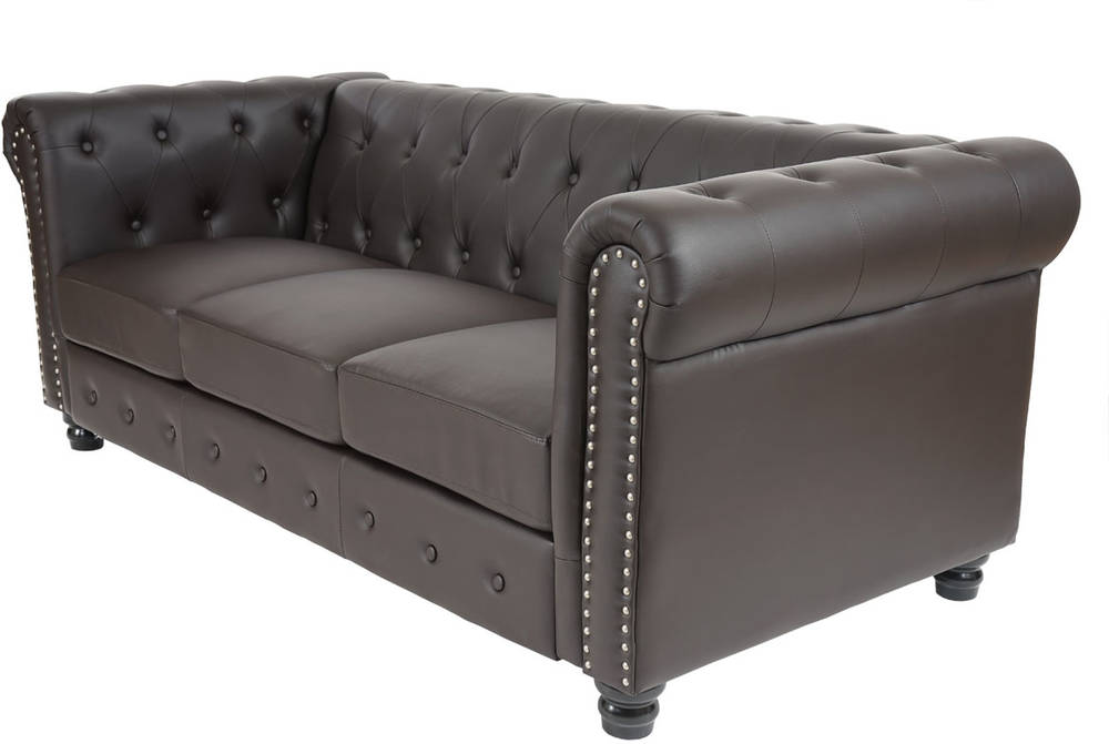 HW Luxus 3er Sofa Chesterfield Kunstleder runde Füße braun HW Luxus 3er Sofa Chesterfield Kunstleder runde Füße braun