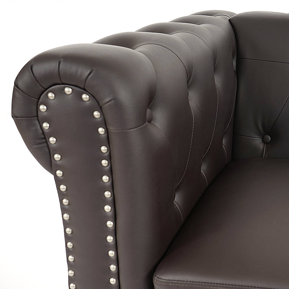 HW Luxus 3er Sofa Chesterfield Kunstleder runde Füße braun HW Luxus 3er Sofa Chesterfield Kunstleder runde Füße braun