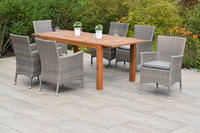 MX Gartenmöbel Teneriffa Set 13tlg. Sessel Kunststoffgeflecht Sitzkissen grau-beige Tisch 150/200x90cm