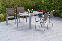 MX Gartenmöbel Savona Set 5tlg. Stapelsessel Silber/Naturgrau Tisch 150x90cm