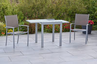 MX Gartenmöbel Milano Set 3tlg. Stapelsessel Alu Silber/Taupe Tisch 65/130x75cm