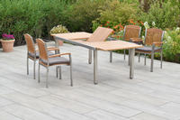 MX Gartenmöbel Keros Set 9tlg. Stapelsessel Kissen Edelstahl/Akazie Tisch 180/240x100cm