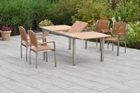 MX Gartenmöbel Keros Set 5tlg. Stapelsessel Edelstahl/Akazie Tisch 180/240x100cm