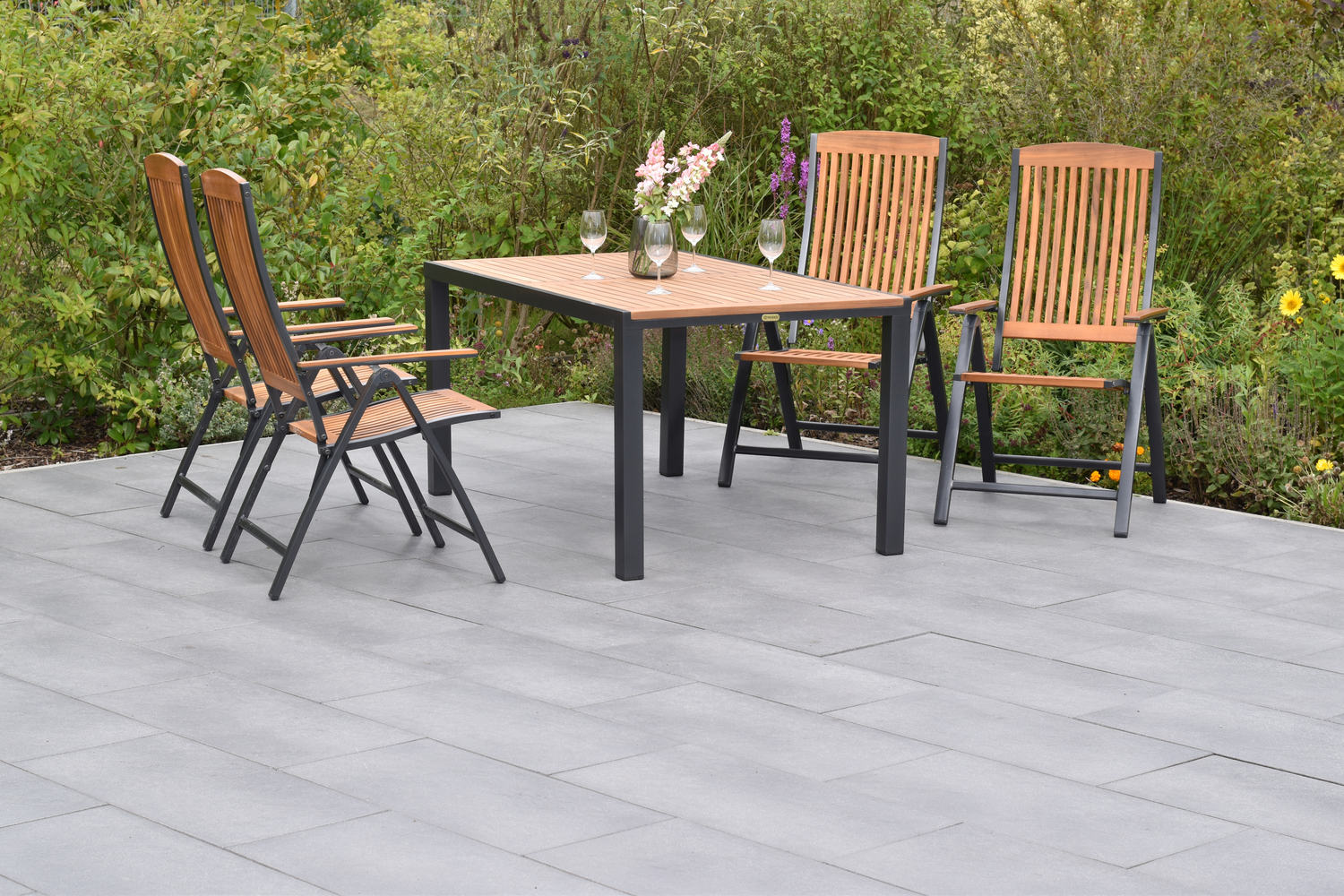 MX Gartenmöbel Athos Set 9tlg. Klappsessel Auflagen grau Tisch 150x90cm MX Gartenmöbel Athos Set 9tlg. Klappsessel Auflagen grau Tisch 150x90cm