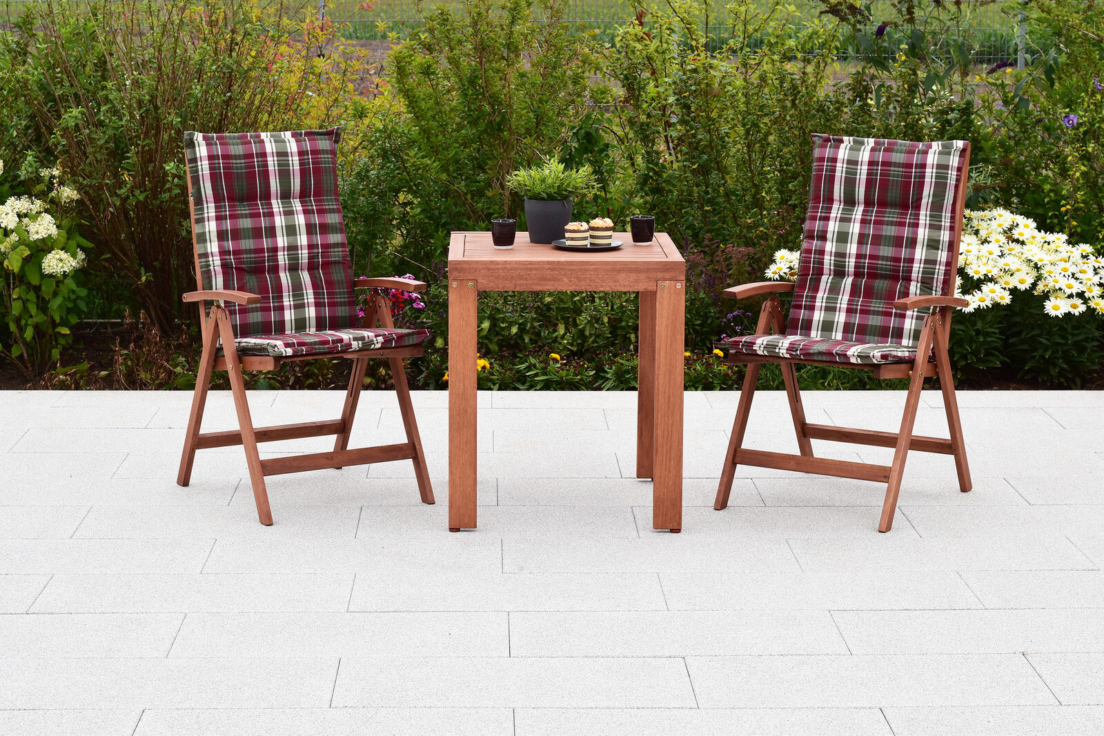 MX Gartenmöbel Borkum 5tlg. Set Klappsessel Auflagen Eukalyptusholz Ausziehtisch 65/130x70cm MX Gartenmöbel Borkum 5tlg. Set Klappsessel Auflagen Eukalyptusholz Ausziehtisch 65/130x70cm