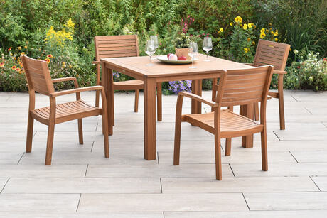MX Gartenmöbel Batavia Set 5tlg. Stapelsessel Akazienholz Tisch 110x110cm