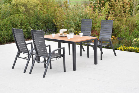 MX Gartenmöbel Siros Set 5tlg. Sessel verstellbar Gasdruckfeder Graphit Akazienholz Tisch 150x90cm