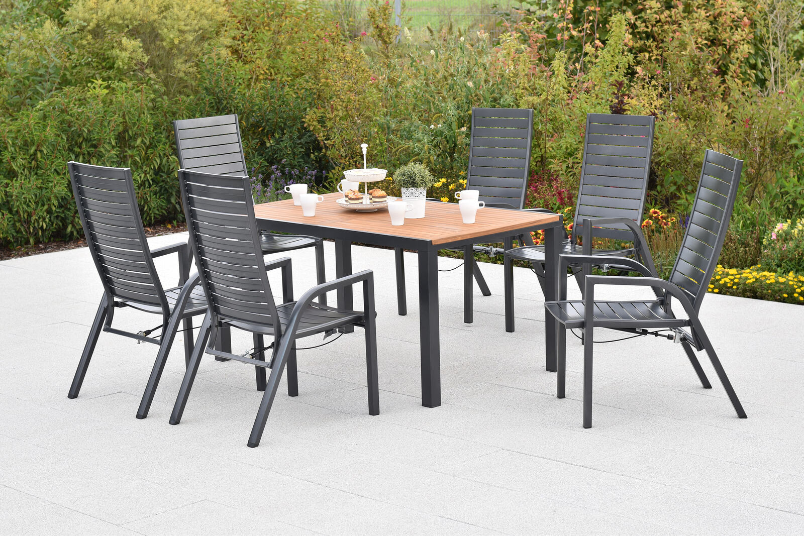 MX Gartenmöbel Siros Set 7tlg. Sessel verstellbar Gasdruckfeder Graphit Akazienholz Tisch 150x90cm MX Gartenmöbel Siros Set 7tlg. Sessel verstellbar Gasdruckfeder Graphit Akazienholz Tisch 150x90cm
