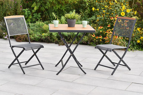 MX Gartenmöbel Set 3tlg. Patmos Klappsessel Stahl Akazienholz Klapptisch 70x70cm