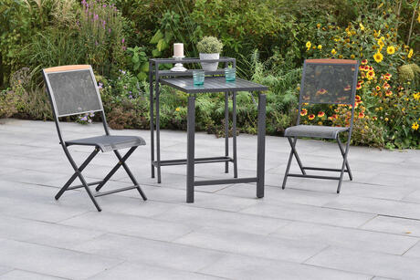 MX Gartenmöbel Set 3tlg. Patmos Klappsessel Stahl Akazienholz Alu Klapptisch 91x60cm