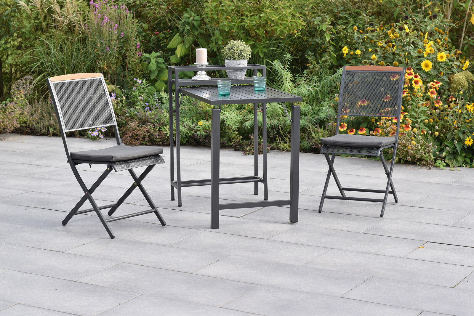 MX Gartenmöbel Set 3tlg. Patmos Klappsessel Stahl Sitzkissen Akazienholz Alu Klapptisch 91x60cm MX Gartenmöbel Set 3tlg. Patmos Klappsessel Stahl Sitzkissen Akazienholz Alu Klapptisch 91x60cm