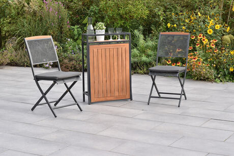 MX Gartenmöbel Set 3tlg. Patmos Klappsessel Stahl Sitzkissen Akazienholz Alu Klapptisch 91x60cm