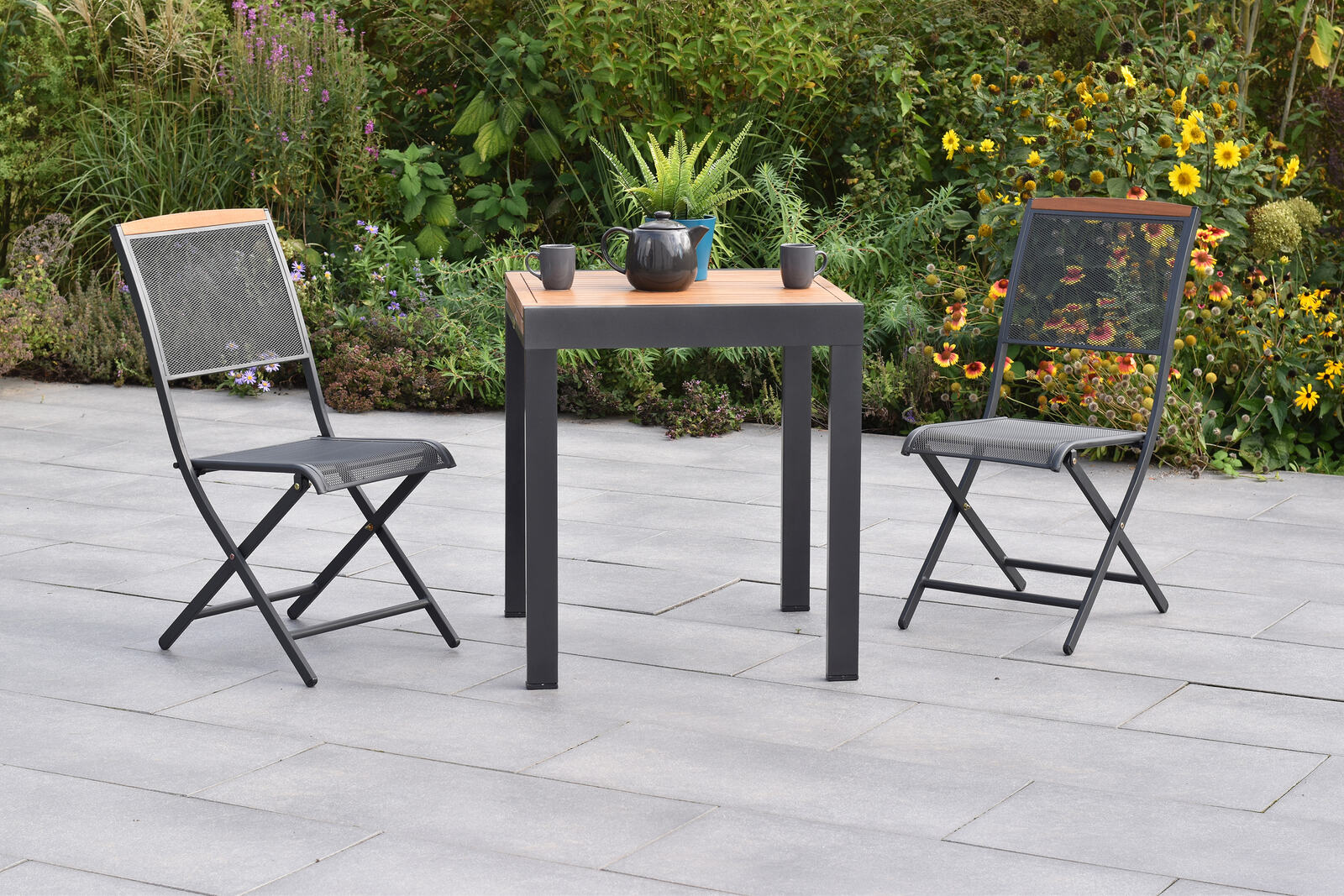 MX Gartenmöbel Set 3tlg. Patmos Klappsessel Stahl Akazienholz Alu Ausziehtisch 65/130x65cm MX Gartenmöbel Set 3tlg. Patmos Klappsessel Stahl Akazienholz Alu Ausziehtisch 65/130x65cm