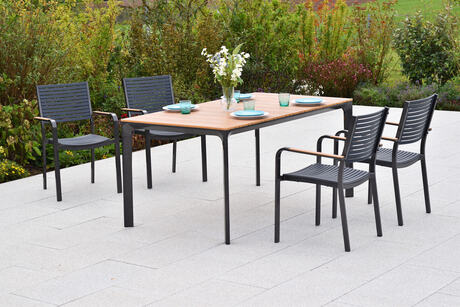 MX Gartenmöbel Paliano Set 5tlg. Stapelsessel Graphit/Natur Tisch 150x90cm