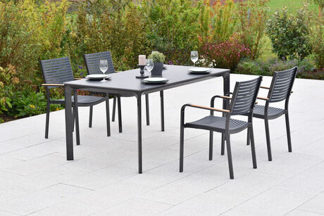 MX Gartenmöbel Paliano Set 5tlg. Stapelsessel Graphit/Natur Tisch 160x90cm
