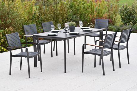 MX Gartenmöbel Paliano Set 7tlg. Stapelsessel Graphit/Natur Tisch 160x90cm