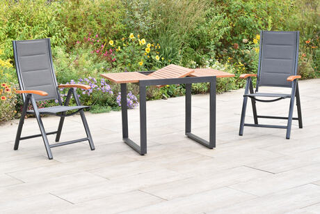 MX Gartenmöbel Paxos 3tlg. Set Klappsessel gepolstert Graphit/Grau Ausziehtisch 80/120x70cm