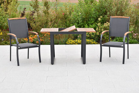 MX Gartenmöbel Set 3tlg. Siena Stapelsessel Graphit/Grau/Akazienholz Alu Ausziehtisch 80/120x70cm