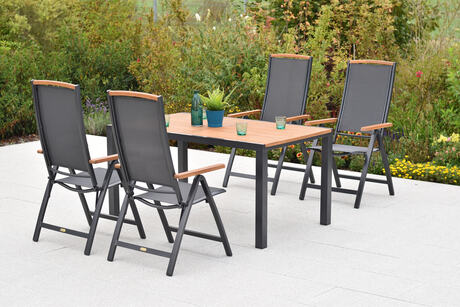 MX Gartenmöbel Set 5tlg. Siena Klappsessel verstellbar Graphit/Grau Akazienholz Alu Tisch 150x90cm