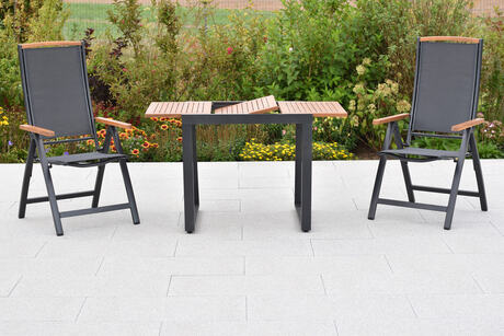 MX Gartenmöbel Set 3tlg. Siena Klappsessel verstellbar Akazienholz Alu Ausziehtisch 80/120x70cm