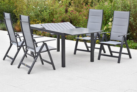 MX Gartenmöbel Set 5tlg. Florenz Klappsessel Graphit/grau Ausziehtisch 150/200x90cm