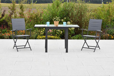 MX Gartenmöbel Set 3tlg. Florenz Klappsessel Graphit/grau Ausziehtisch 65/130x65cm