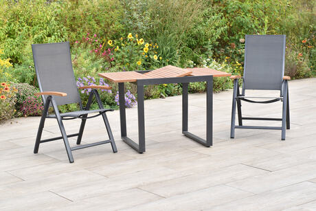 Merxx Gartenmöbel Tobolino Set 3tlg. Klappsessel verstellbar Alu Graphit/Natur Akazienholz Ausziehtisch 80/120x70cm