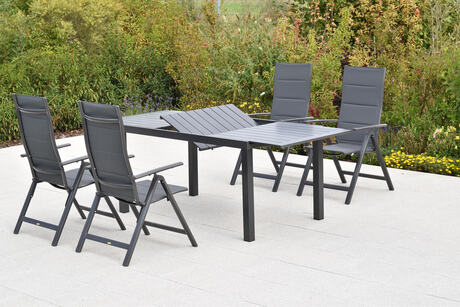 MX Gartenmöbel Set 5tlg. Taviano Klappsessel verstellbar Graphit/Grau Alu Ausziehtisch 150/200x90cm
