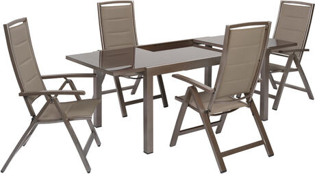 MX Gartenmöbel Tinetto Set 5tlg. Klappsessel gepolstert Braun/Taupe Ausziehtisch 150/220x90cm