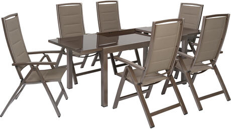 MX Gartenmöbel Tinetto Set 7tlg. Klappsessel gepolstert Braun/Taupe Ausziehtisch 150/220x90cm